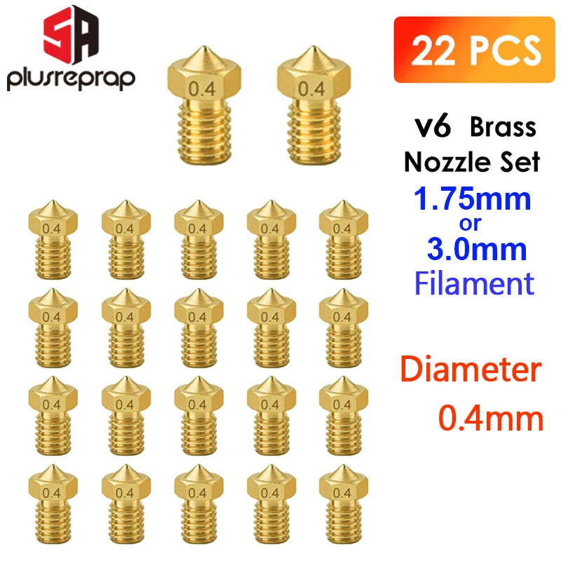 22PCS/lot V6 Brass Nozzle for E3DV6 Anycubic i3 Mega S X Chiron Kobra Flybear HotEnd 0.4MM  J-Head Extruder Printer Accessorie - PST PS Tradings