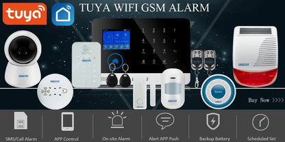 Wireless Tuya APP SIM GSM Home RFID Burglar Security LCD Touch Keyboard WIFI GSM Alarm System Sensor kit Russian,Spanish Voice - Property & Safety Tradings