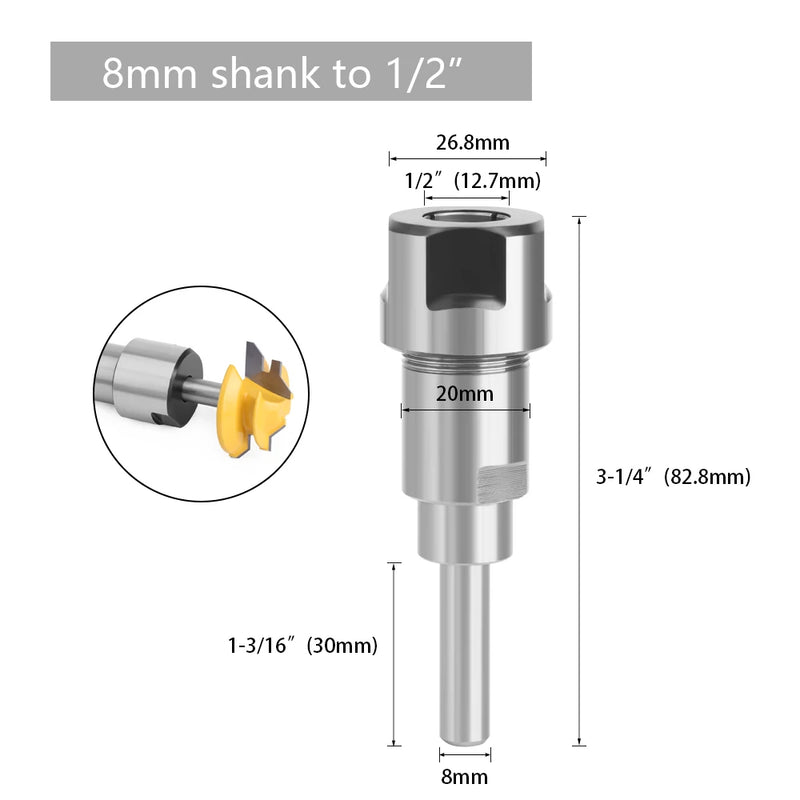 LAVIE 1 pc 1/4" 8mm 12mm 1/2" Shank Router Bit Extension Rod Collet Engraving Machine Extension Milling Cutter For Wood MC04003