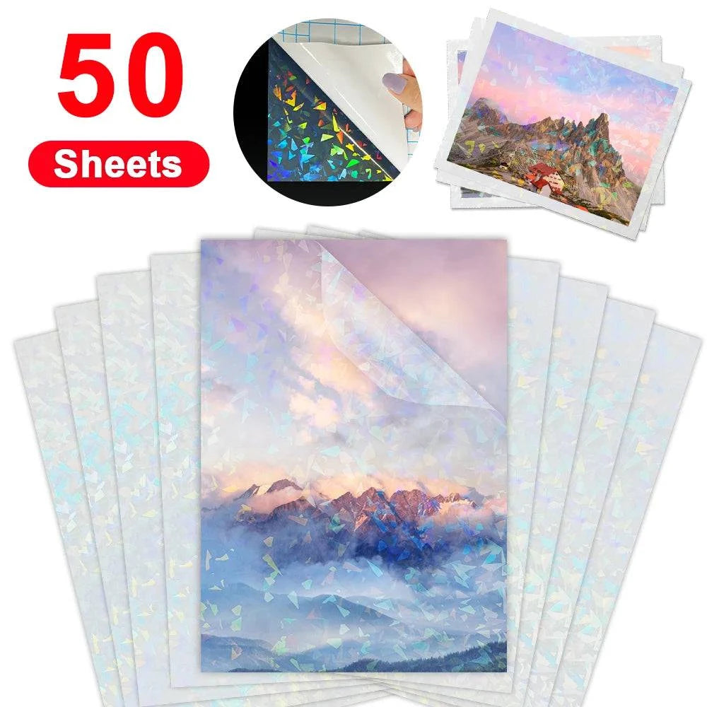 50 Sheets Matte Transaprent Cold Laminating Film A4 Self-adhesive Broken Glass Stars Dots Holographic DIY Photo Laminating Film - Property & Safety Tradings