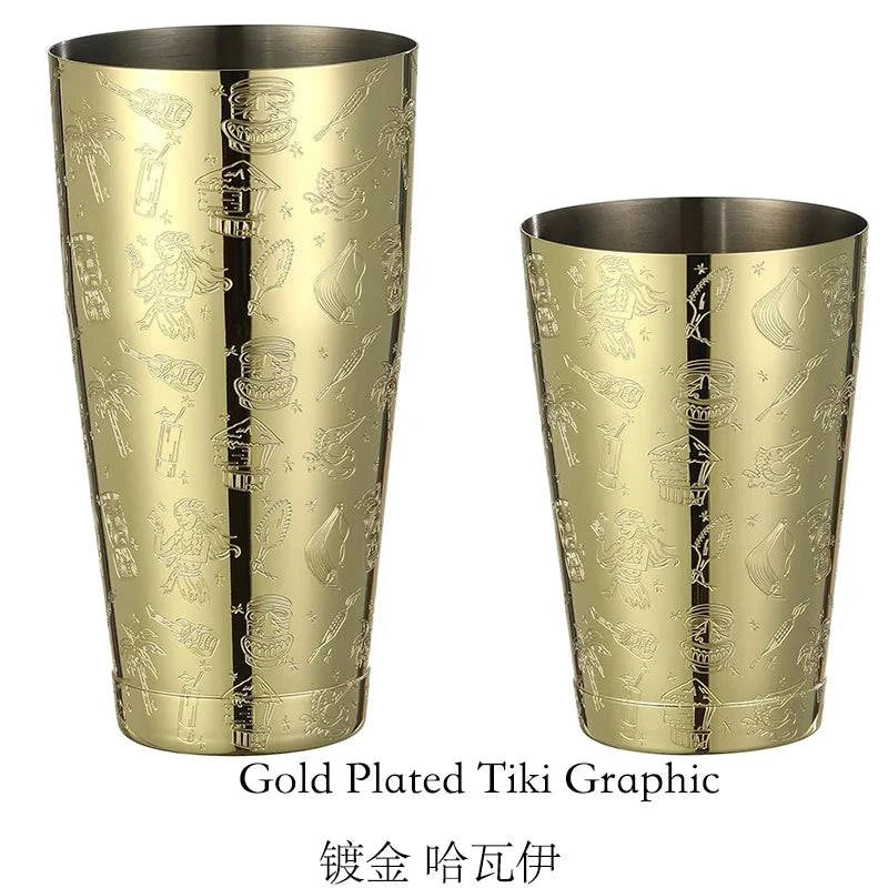 Boston Cocktail Shaker With Etched Pattern Bar Cocktail Shaker Tin Set - 800ml & 500ml - PST PS Tradings