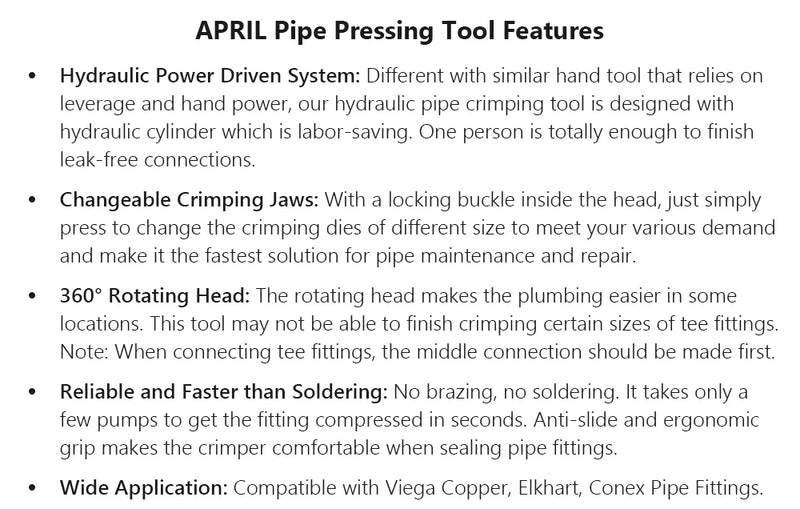 Europe Warehouse Hydraulic Pex Pipe Crimping Tools for Pex,Stainless Steel and Copper Pipe with TH,U,V,M,VAU jaws