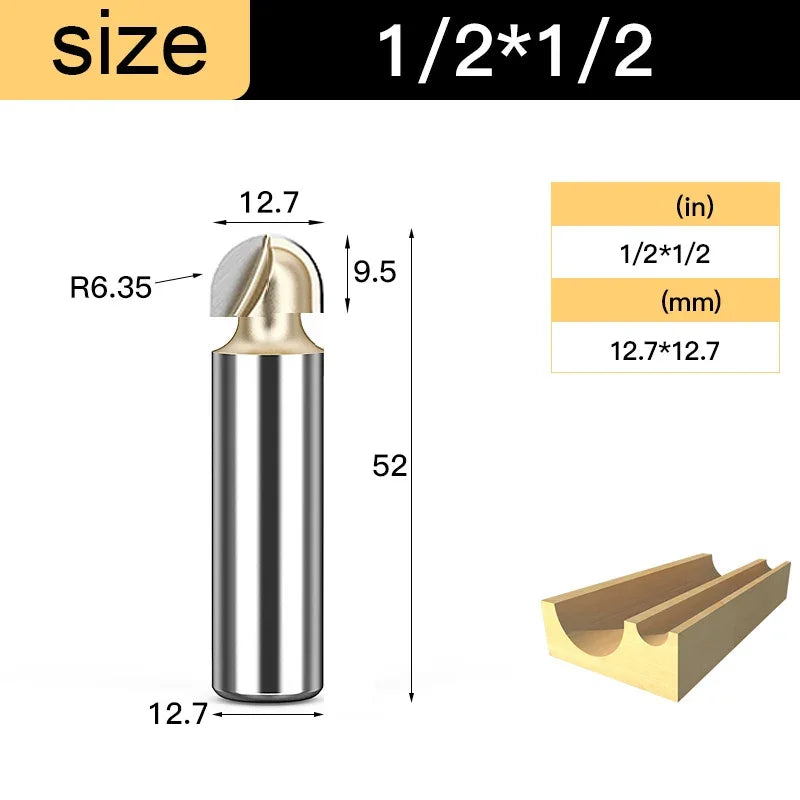 Core Box Round Cove Nose Bit Tungsten Carbide CNC Woodworking Groove Tools Router Bits for Wood 1/2 1/4 Shank Milling Cutter