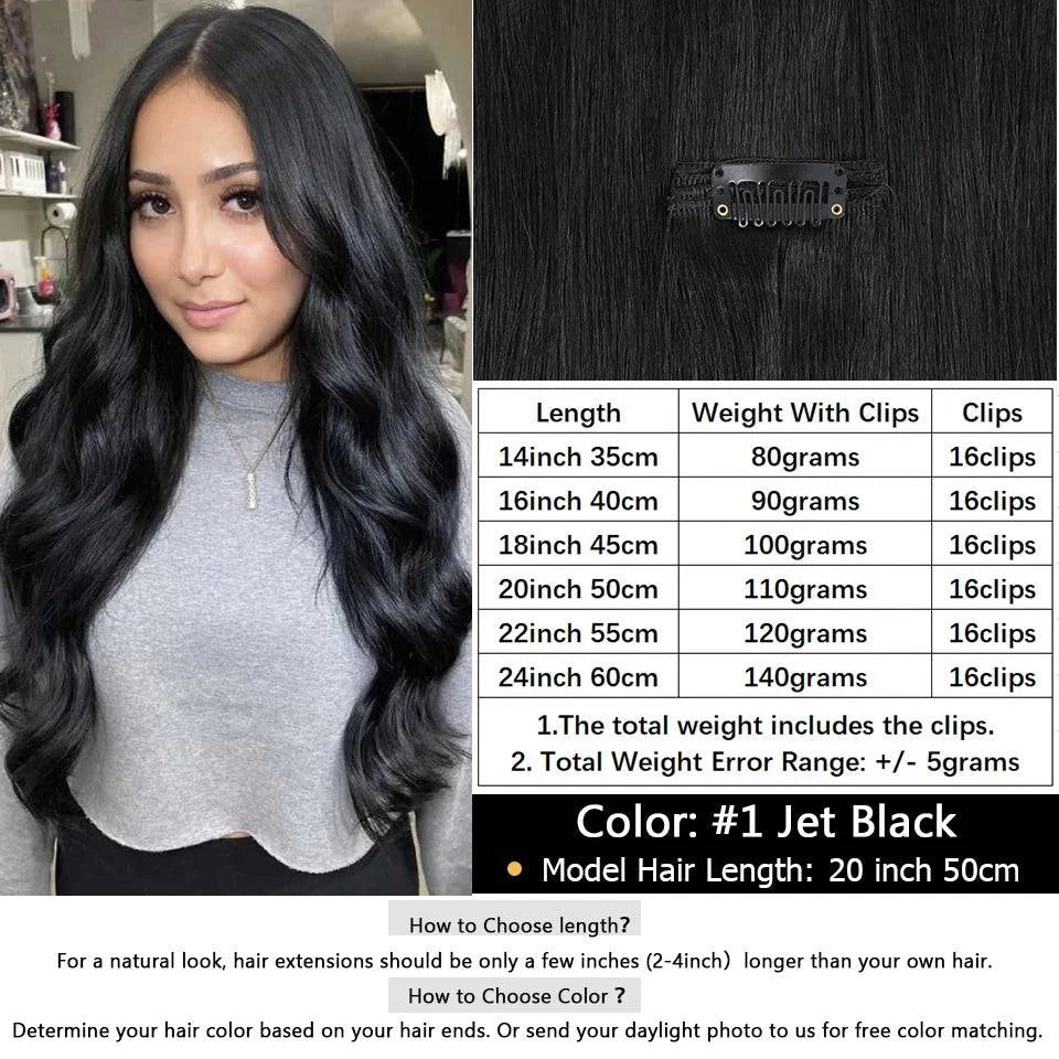 MRSHAIR Clip in Hair Extension Human Hair Real Natural Clip in Hair Extension Double Weft Full Head 7PCS Clip Ins For Add Volume - Property & Safety Tradings