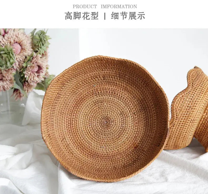 Rattan Fruit Baskets Wicker Storage Bowls Natural Woven Serving Basket Bowls Decorative Baskets for Kitchen Counter Organizing - Property & Safety Tradings