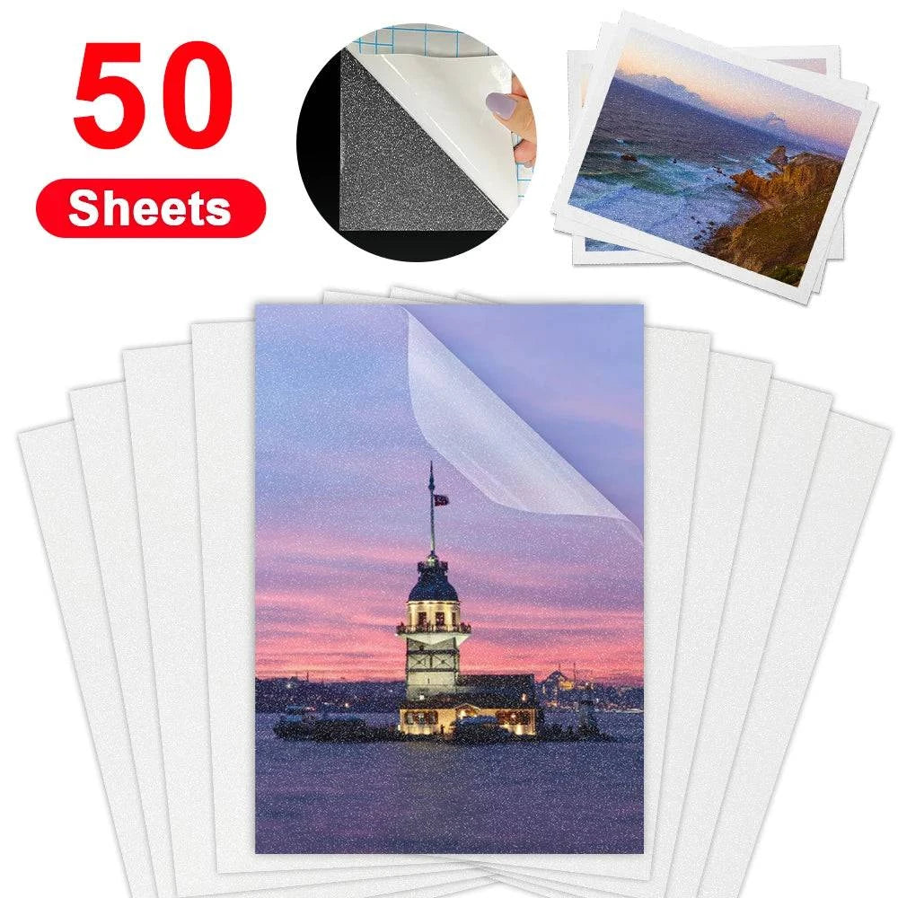 50 Sheets Matte Transaprent Cold Laminating Film A4 Self-adhesive Broken Glass Stars Dots Holographic DIY Photo Laminating Film - Property & Safety Tradings