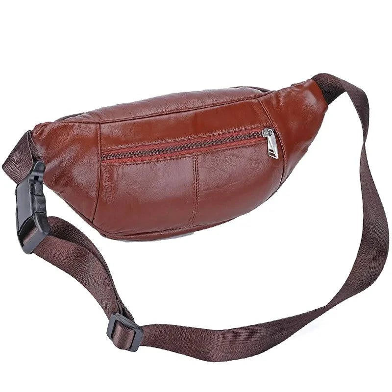 Fashion Men Genuine Leather Fanny Bag for Phone Pouch Male Leather Messenger Bags Brand Fanny Pack Male Travel Waist Bag Men - Property & Safety Tradings