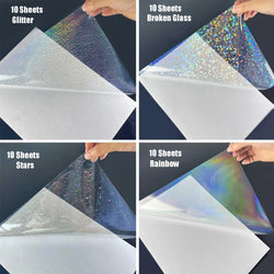 40 Sheets 4 Styles Mixed Holographic Sticker Paper Clear Vinyl Self Adhesive Waterproof Rainbow Transparent Overlay Film A4 Size - PST PS Tradings