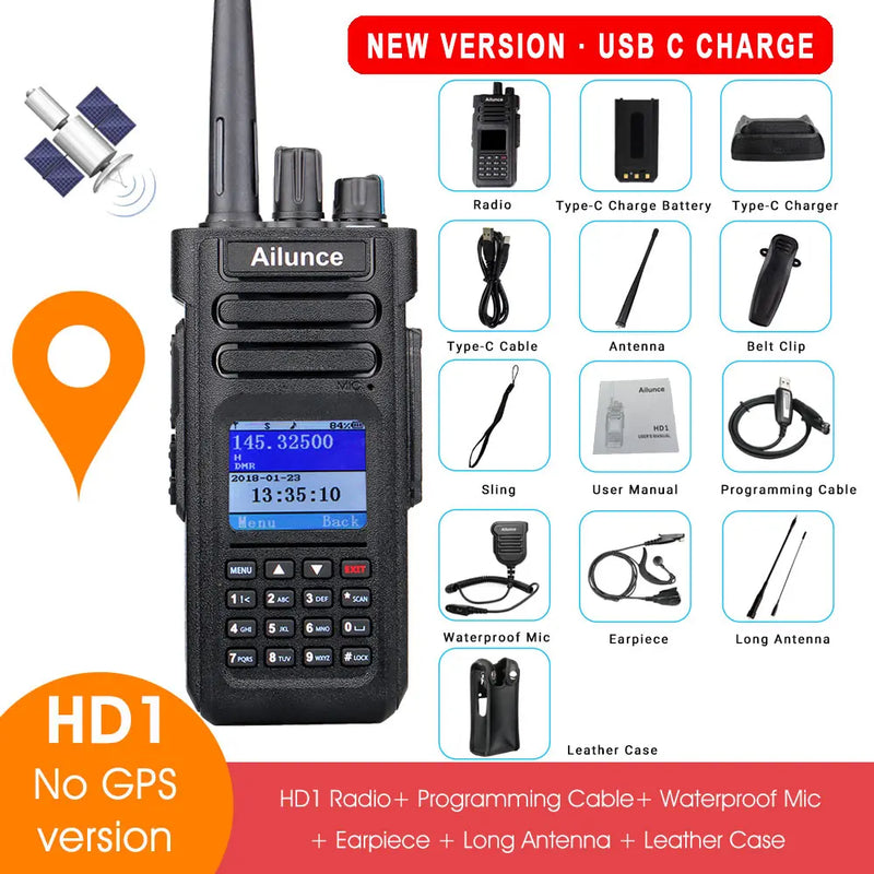 Ailunce HD1 DMR Digitales Walkie-Talkie, Amateurfunk, große Reichweite, Zwei-Wege-Radio, Walkie-Talkie, GPS, VHF, UHF, Dualband-Transceiver