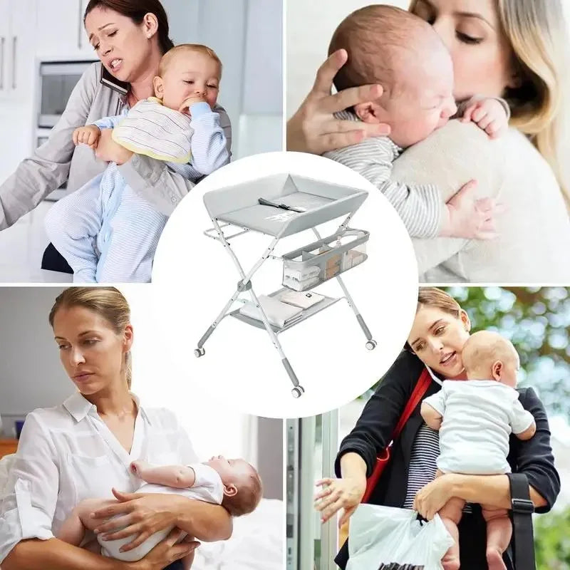 Portable Baby Changing Table for Nursery Height Adjustable Foldable Diaper Table with Swivel Wheels Drying Rack Large Storage - PST PS Tradings