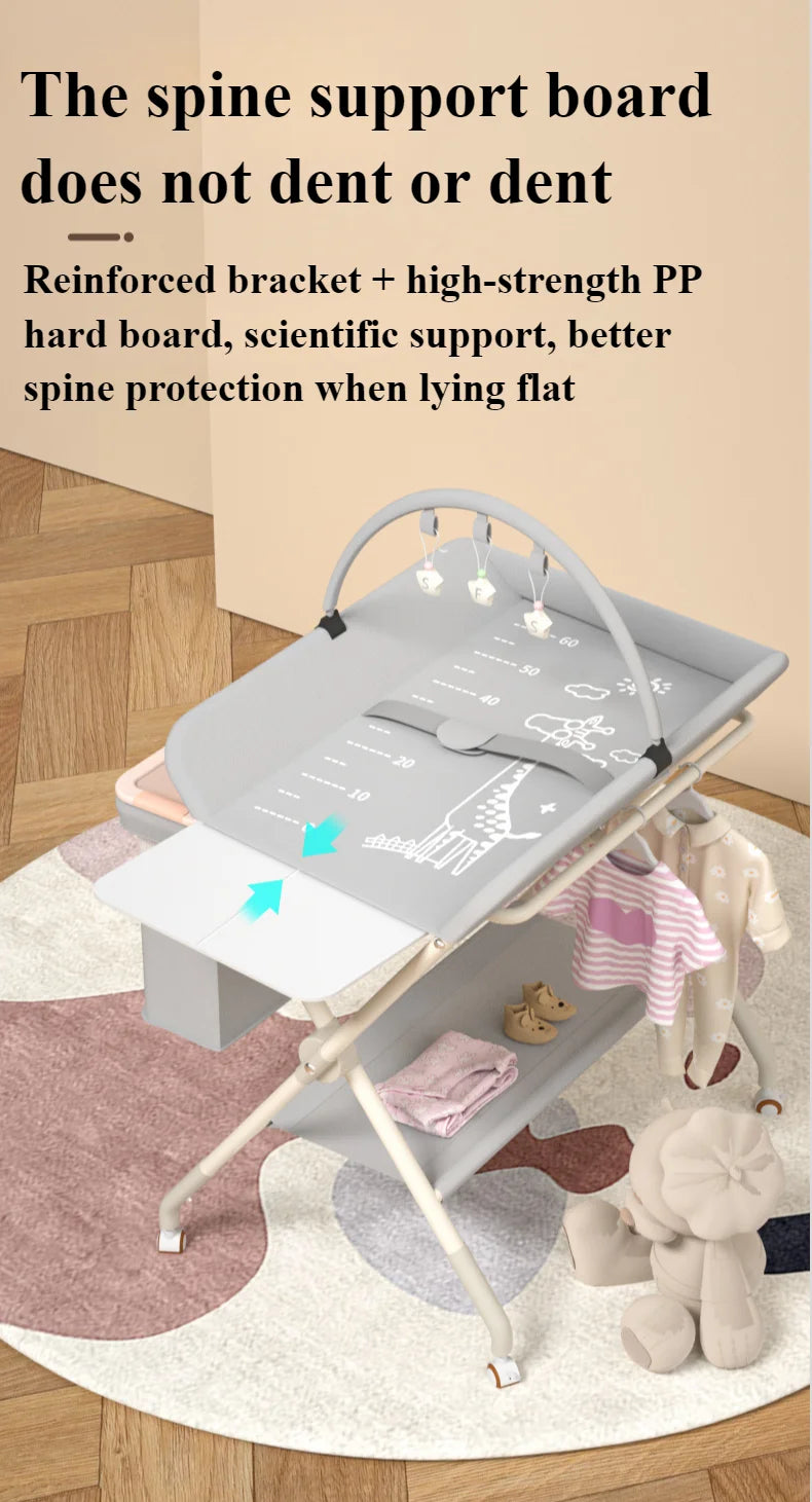 One-click Folding Multifunctional Diaper Changing Table with Toy Rack Storage Basket Height Adjustable Mobile Baby Care Table - PST PS Tradings