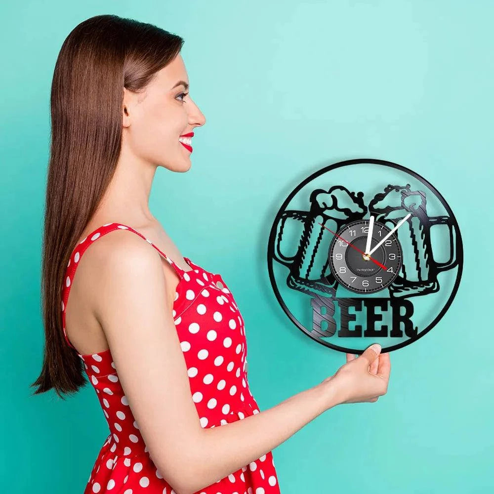 Beer Bar Wall Decor Modern Clock Drinking Hour Pub Vinyl Record Wall Clock Wall Watch Beer Club Decor - Property & Safety Tradings