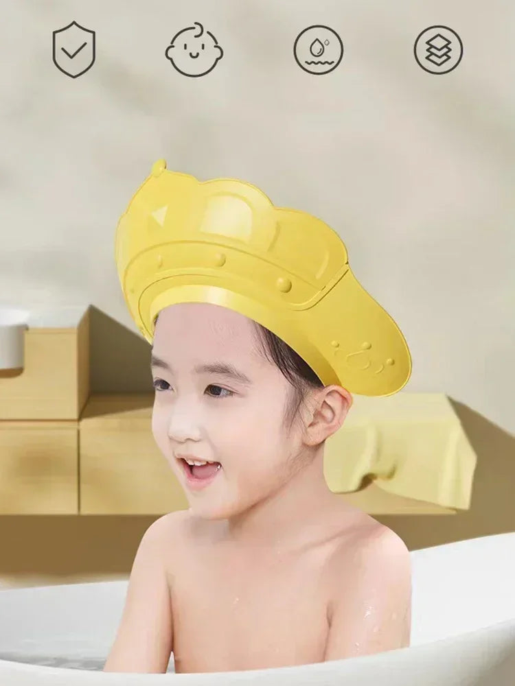 Shampoo Hat Children's Bath Hat Crown, Infant Shampoo Hat Waterproof and Adjustable Silicone Ear Protector Baby Tool - PST PS Tradings