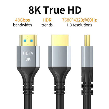 8k hdmi 2,1 kabel 4k @ 120hz 8k @ 60hz 48gbps earc arc hdcp ultra hoch geschwindigkeit hdr für rtx video kabel pc laptop projektor hd tv ps5