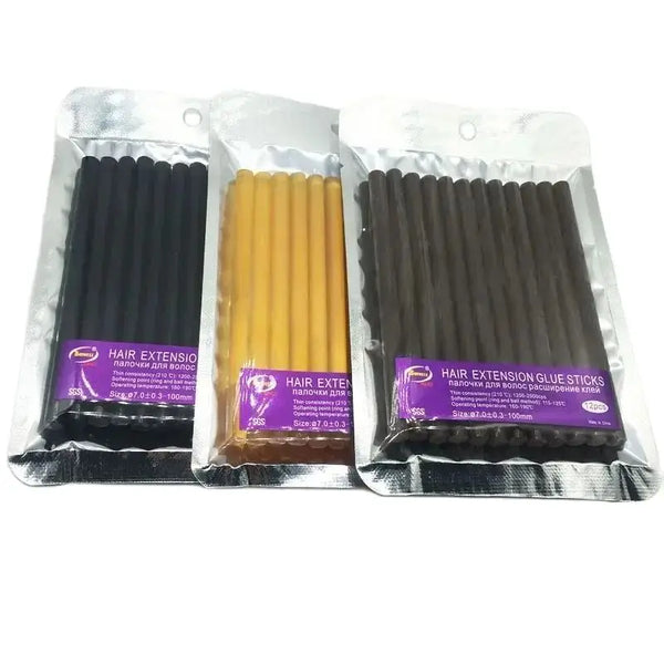 24 PCS  diameter 7 x 100 mm Hair Extension Glue Sticks Hot Melt Glue Stick for hair extension 3 colors Black Yellow Brown - PST PS Tradings