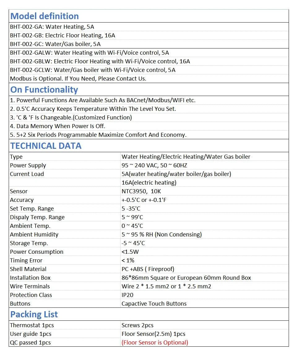 MOES WiFi Water/Electric Floor Heating Thermostat Gas Boiler Temperature Controller Smart Alexa tuya Google Voice zigbee Control - Property & Safety Tradings