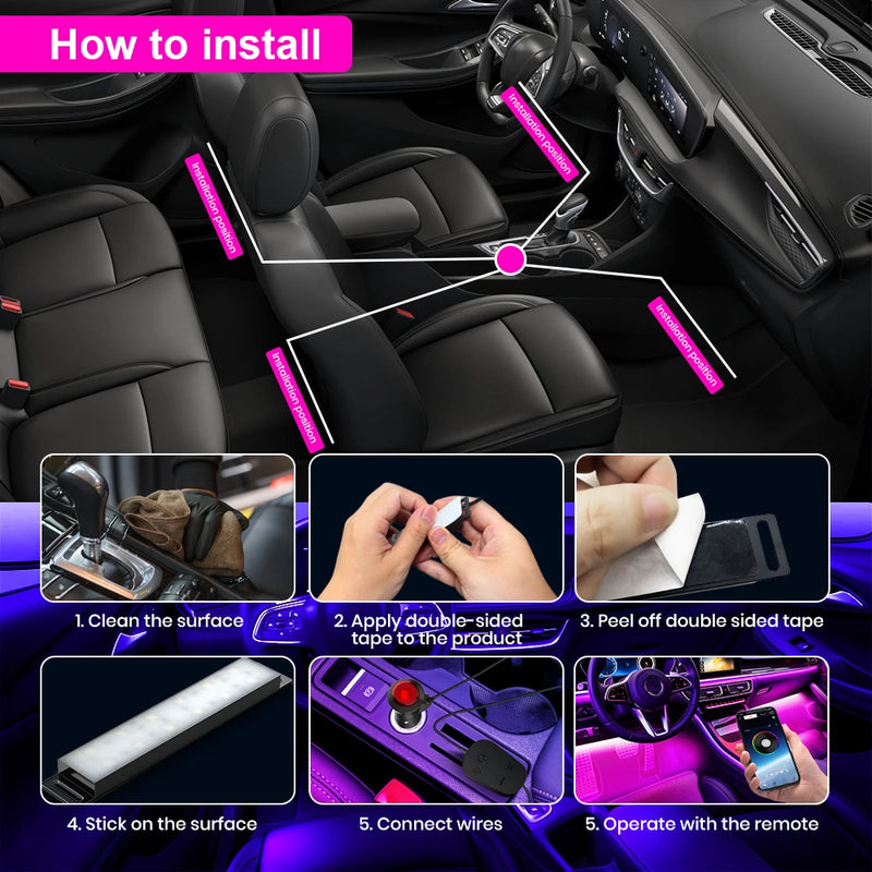 Car Ambient Light RGB Backlight Neon LED Lamp Foot Strip APP 3 Key Control Atmosphere Auto Decorative Led Interior Car Lights - PST PS Tradings