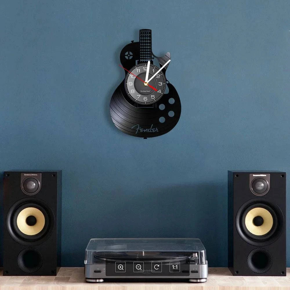 Acoustic Guitar Wall Art Wall Clock Musical Instrument Home Interior Wall Decor Vinyl Record Wall Clock Rock n Roll Musical Gift - PST PS Tradings