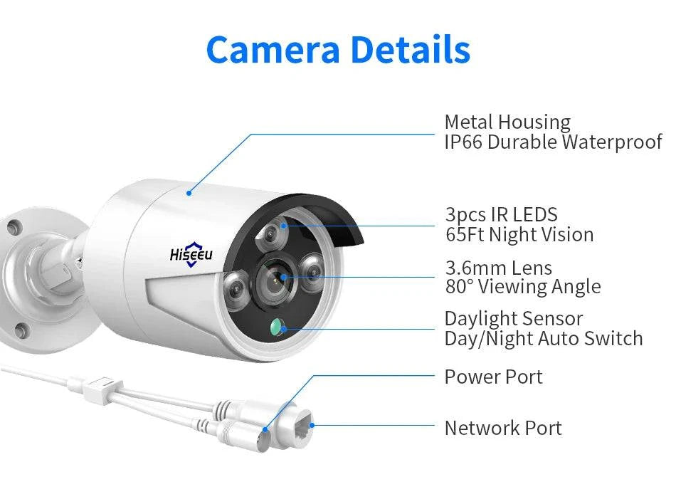 Hiseeu H.265 POE IP 4MP 5MP CCTV IP Surveillance Security Camera for Audio Record POE NVR System Waterproof Outdoor Night Vision - Property & Safety Tradings