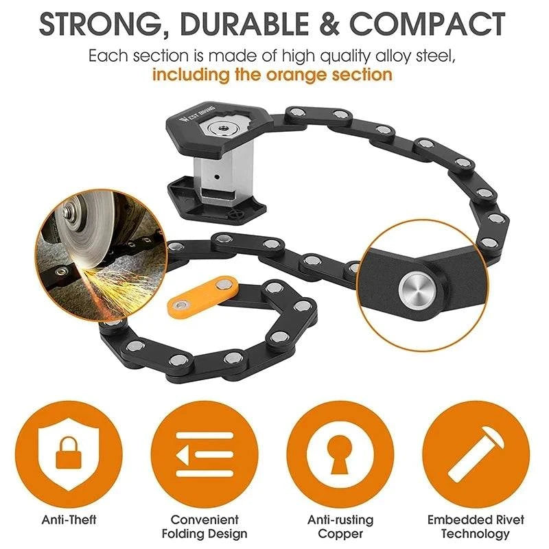 WEST BIKING Foldable Bicycle Lock MTB Road Bike Hamburg Lock High Security Anti-Theft Electric Scooter E-Bike Cycling Chain Lock - Property & Safety Tradings