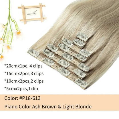 MRSHAIR Clip in Hair Extension Human Hair Real Natural Clip in Hair Extension Double Weft Full Head 7PCS Clip Ins For Add Volume - Property & Safety Tradings