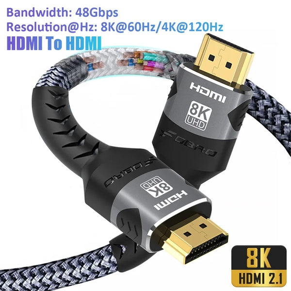 8k HDMI-Kabel 2,1 48 Gbit/s Hochgeschwindigkeits-HDMI-geflochtene Cord-4K @ 120Hz 8k @ 60Hz, dts: x, HDCP 2,2 & 2.3, HDR 10 für kompatiblen Laptop/PS5