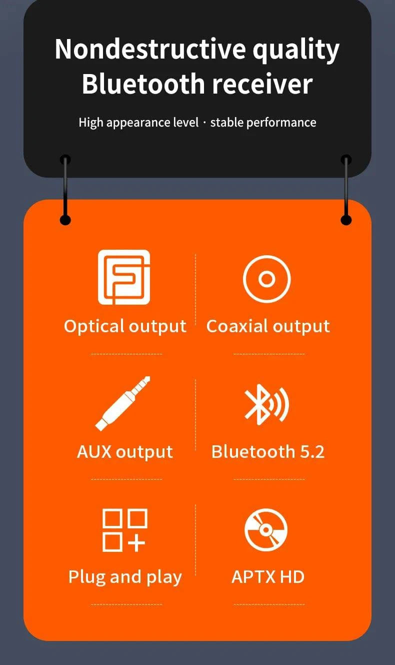 AptX-HD Bluetooth 5.2 Receiver HIFI Music Wireless Audio Adapter with 3.5mm Aux Toslink/Coaxial Output For Speaker Amplifer Car - Property & Safety Tradings