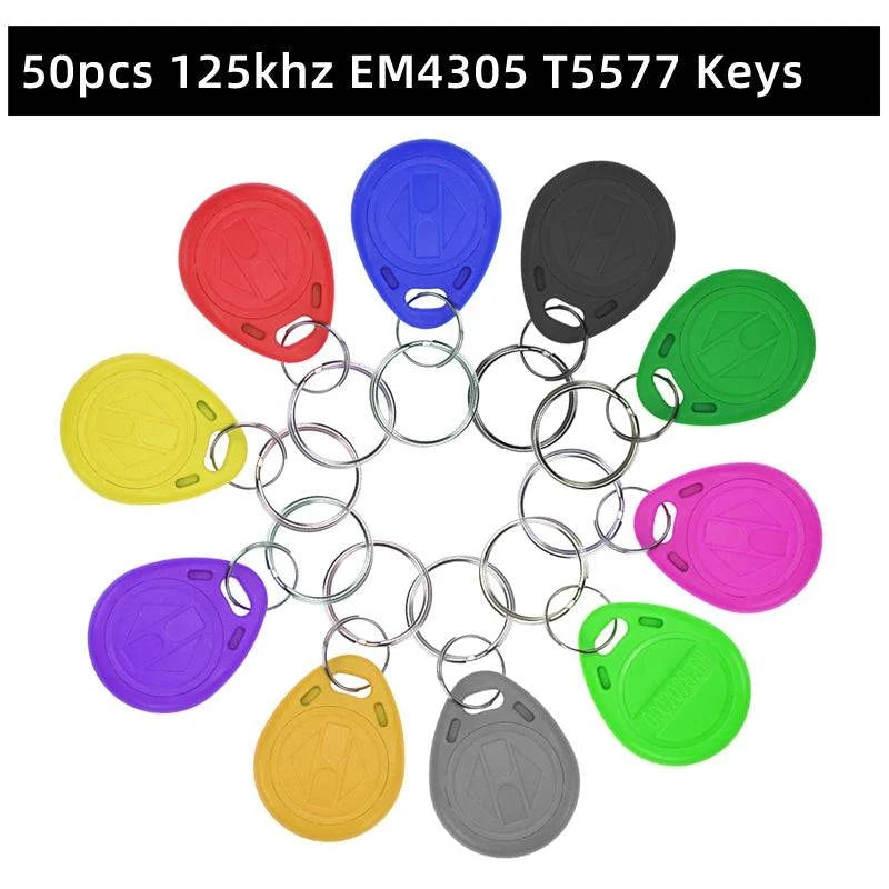 50pcs/lot EM4305 T5577 125khz Copy Rewritable Writable Rewrite keyfobs RFID Tag Key Ring Card Proximity Token Badge Duplicate - PST PS Tradings