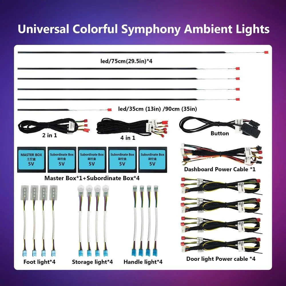 Universal Car Ambient Light Kit With Wireless APP Control 256 RGB Dream Color and 55 Preset Modes LED Neon Footlight Accessories - Property & Safety Tradings