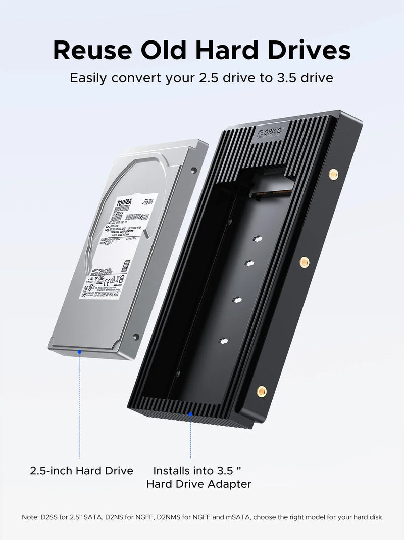 ORICO 2.5 SATA mSATA NGFF to 3.5 Hard Drive Caddy Standard 2.5 to 3.5 Inch Hard Drive Caddy SATA 3.0 Fast Transfer Speed-Black - PST PS Tradings