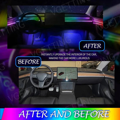 Vgetting 18 in 1 Car Ambient Lights Symphony LED Interior Acrylic Strips Atmosphere Light Button APP Control RGB 64 Colors 12V - Property & Safety Tradings