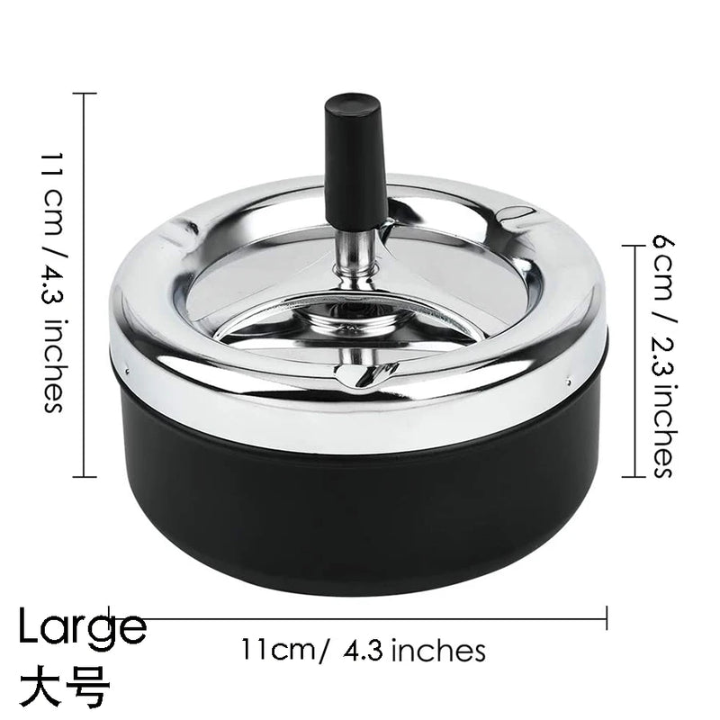 Round Push Down Spinning Metal Ashtray with Cigarette Cigar Smoking Smoke Ash Tray - Black - PST PS Tradings