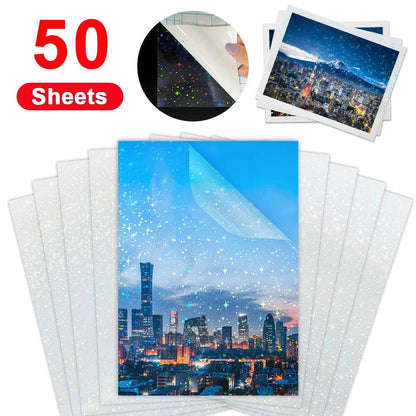 50 Sheets Matte Transaprent Cold Laminating Film A4 Self-adhesive Broken Glass Stars Dots Holographic DIY Photo Laminating Film - Property & Safety Tradings