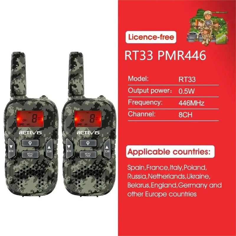 RETEVIS RT388 Walkie Talkie Children 2 Pcs Children's Radio Receiver Walkie-Talkie Kids Birthday Gift Child Toys for Boys Girls