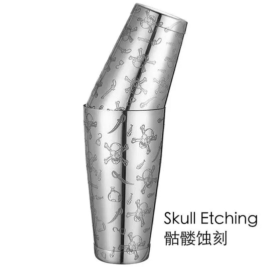 Boston Cocktail Shaker With Etched Pattern Bar Cocktail Shaker Tin Set - 800ml & 500ml - PST PS Tradings