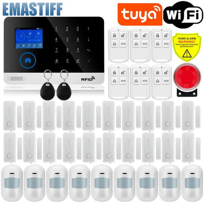 Wireless Tuya APP SIM GSM Home RFID Burglar Security LCD Touch Keyboard WIFI GSM Alarm System Sensor kit Russian,Spanish Voice - Property & Safety Tradings