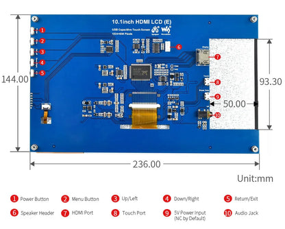 Waveshare 10,1 Zoll kapazitiver Touchscreen-LCD (E), 1024 x 600, HDMI, vollständig laminierter Bildschirm, unterstützt Raspberry Pi, Jetson Nano