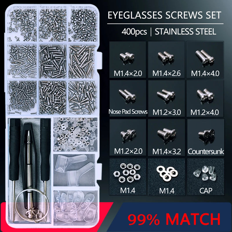 Eyeglasses Sunglasses Repair Kit Tool Glasses Screwdriver Screws Sets Nuts Nose Pad Optical Repair Tool Parts Assorted Kit