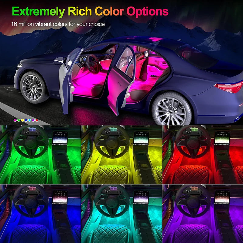 Car Ambient Light RGB Backlight Neon LED Lamp Foot Strip APP 3 Key Control Atmosphere Auto Decorative Led Interior Car Lights - PST PS Tradings