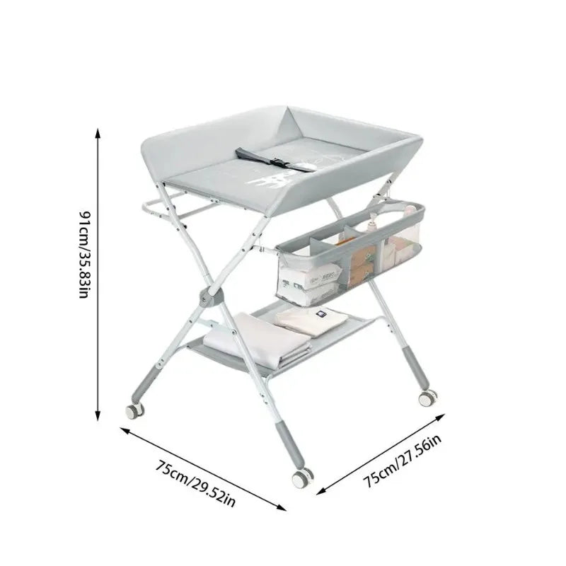 Portable Baby Changing Table for Nursery Height Adjustable Foldable Diaper Table with Swivel Wheels Drying Rack Large Storage - PST PS Tradings