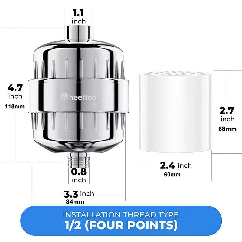 Wheelton Water Filter Purifier KDF+Calcium Sulfite Shower Bathing Softener Chlorine Removal Attach 2 Extra Filters - Property & Safety Tradings