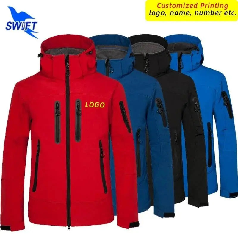 Custom Print New Softshell Jacket Men Waterproof Fleece Thermal Outdoor Hooded Hiking Coat Ski Trekking Camping Hoodie Clothing - Property & Safety Tradings