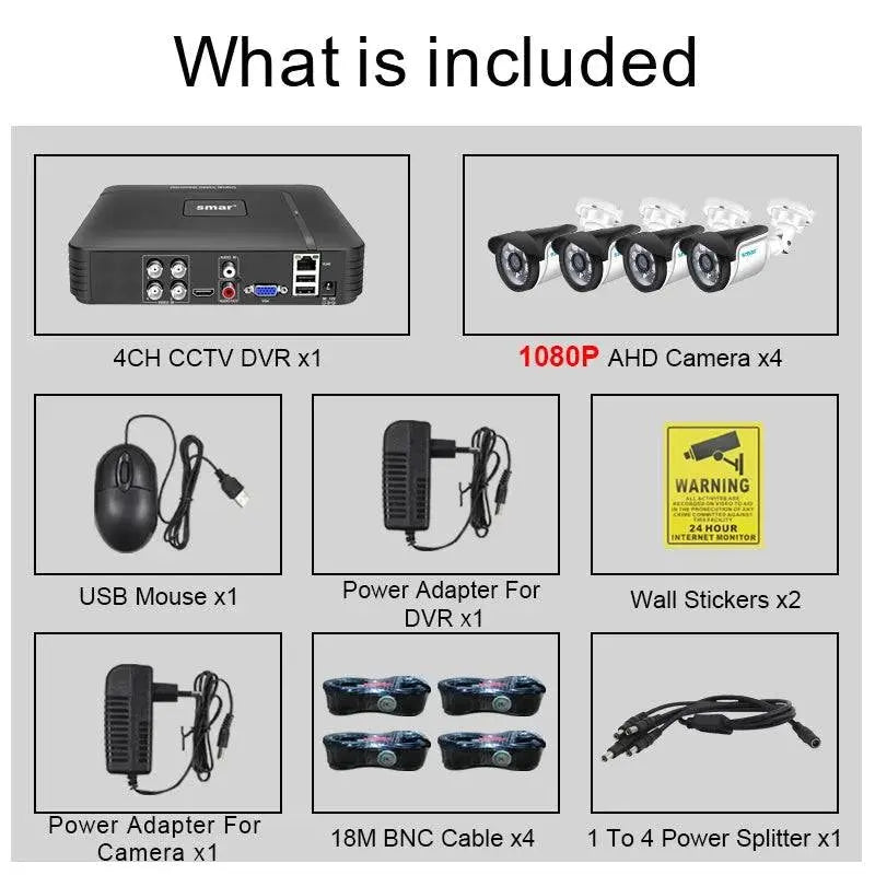 Smar 5 in 1 AHD Camera Kit 5MP 1080P  Video Recorder Surveillance System Outdoor Security 4CH CCTV System Camera Email Alarm - Property & Safety Tradings