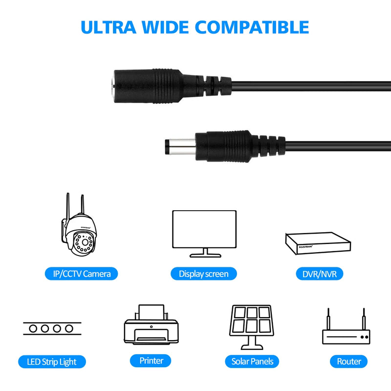 2M 6.56FT/ 5M 16.5FT / 10M 33FT DC Extension 5.5x2.1mm Power Cord Cable Extender For CCTV Security Camera 12 Volt Extension Cord - PST PS Tradings