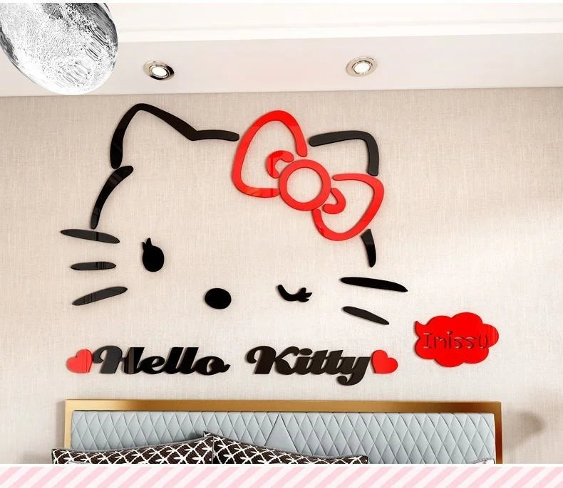 Sanrio Hello Kitty Wall Stickers 3d Three-dimensional Girl Cute Painting Room Layout Bedroom Bedside Decorative Stickers - PST PS Tradings