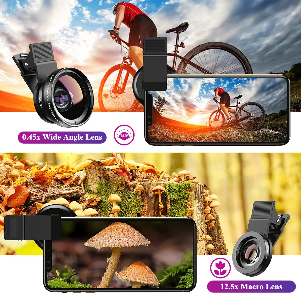 APEXEL Telefon Objektiv kit 0,45 x Super Weitwinkel & 12,5 x Makro Micro Objektiv HD Kamera Linsen