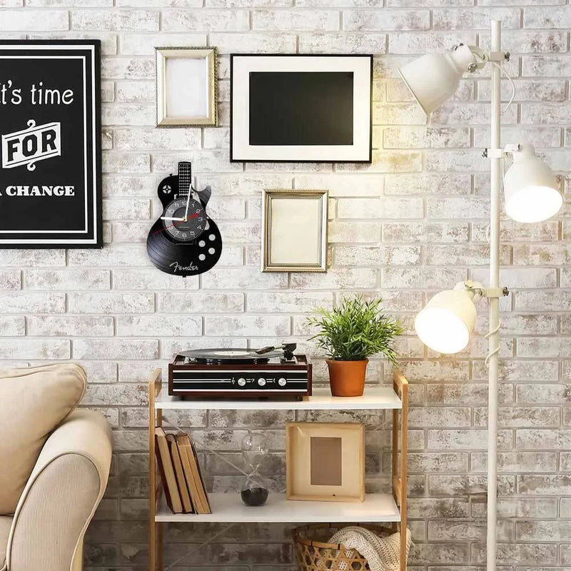 Acoustic Guitar Wall Art Wall Clock Musical Instrument Home Interior Wall Decor Vinyl Record Wall Clock Rock n Roll Musical Gift - Property & Safety Tradings