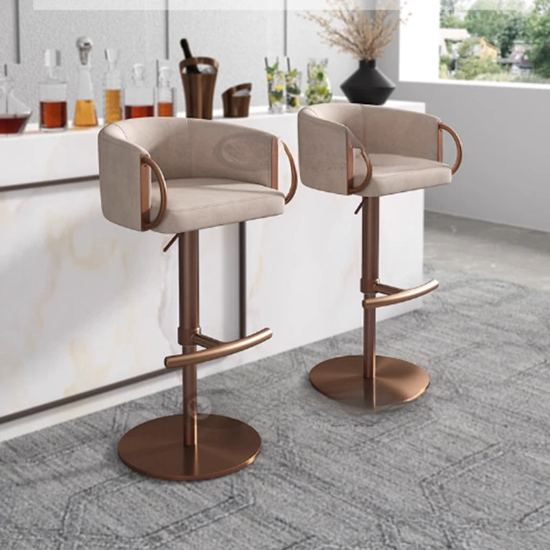 Coffee Shop Steel Bar Chair Luxury Gold Round Leather Modern Nordic Stools Kitchen Swivel Design Sgabello Cucina Alto Furniture