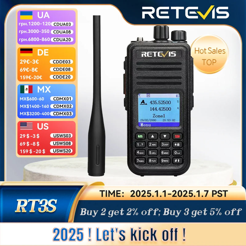 Retevis RT3S Walkie Talkie DMR Радио UHF VHF Цифровая любительская радиостанция 5 Вт Дальнего действия Любительские радиостанции Рации Профессиональный GPS