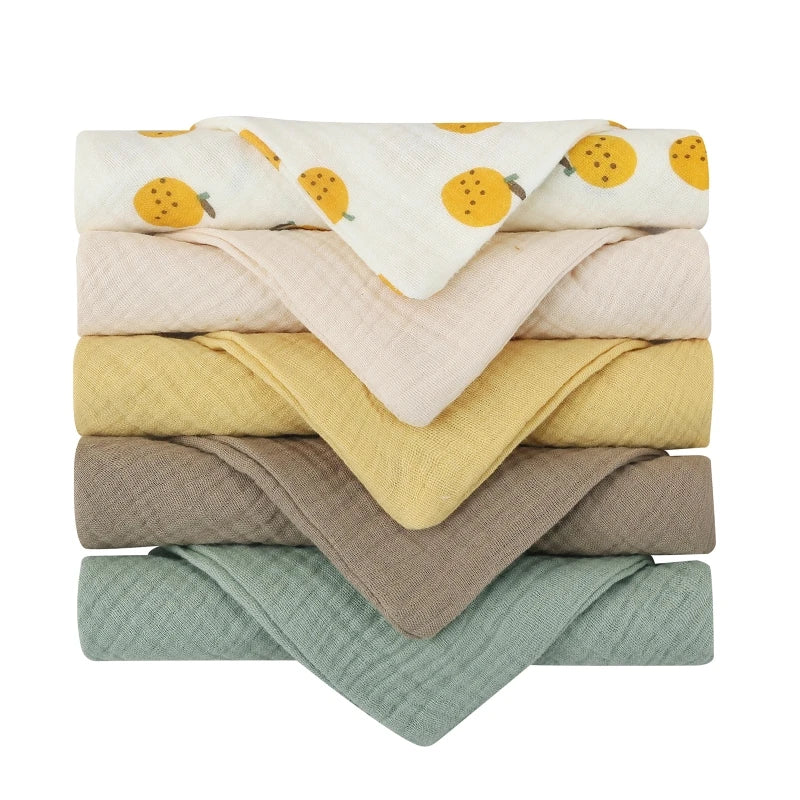 5 Pcs Towel Baby Face Cloth Baby Bath Towel Handkerchief Cotton Burp Cloth Soft Absorbent Gauze Kindergarten Washcloth - PST PS Tradings